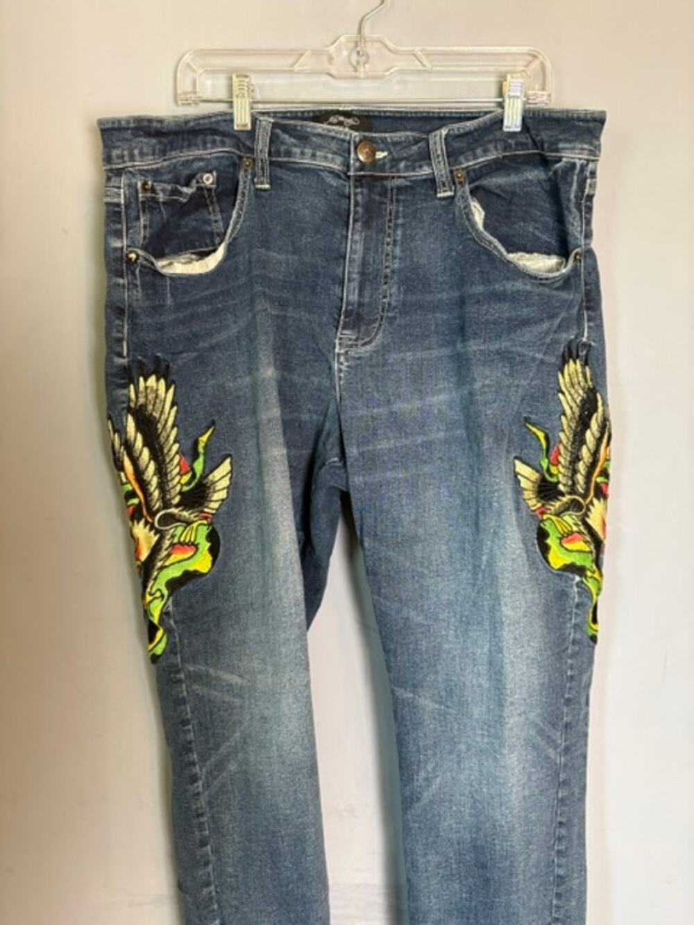 Vintage Y2K Ed Hardy Men’s Embroidered Eagle Snake Tattoo Jeans Sz 38 36x31